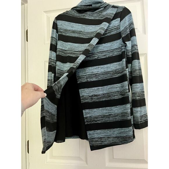Women's Lapis Cross Back Black And Blue Striped Cowl-neck Sweater Size Medium - Picture 6 of 8